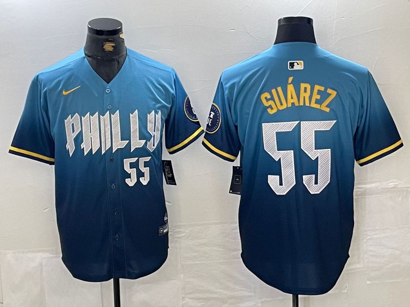 Men Philadelphia Phillies #55 Suarez Blue City Edition Nike 2024 MLB Jersey style 4->philadelphia phillies->MLB Jersey